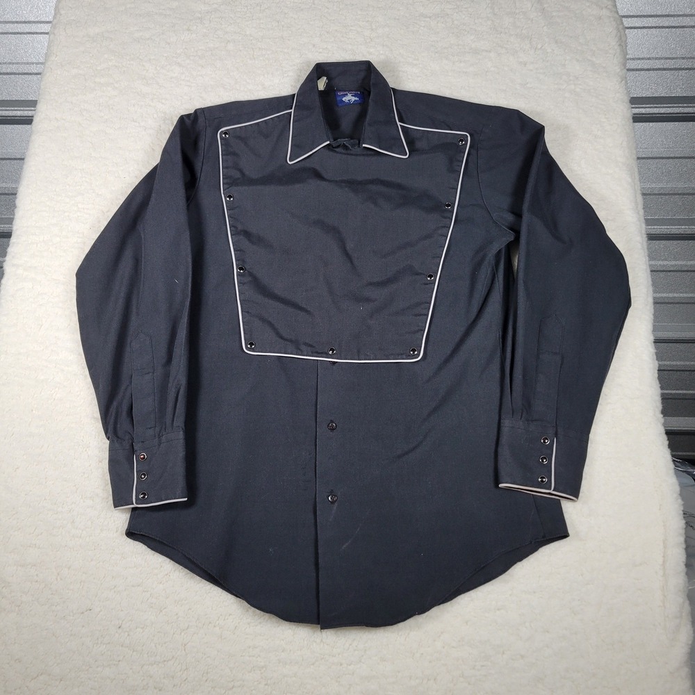 Chute #1 Western Bib Shirt Mens Large Black White Piping Pearl Snap Rodeo Cowboy
